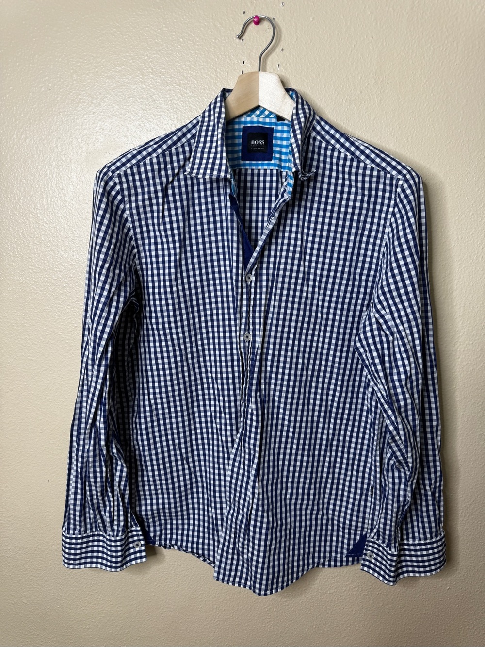 BOSS Hugo Boss Men’s Regular Fit Gingham Check Long Sleeve Button Down Shirt L